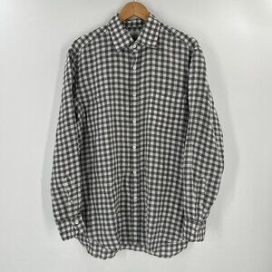 Giannetto Men Size Large Gray Long Sleeve Linen Gingham Button Down Shirt